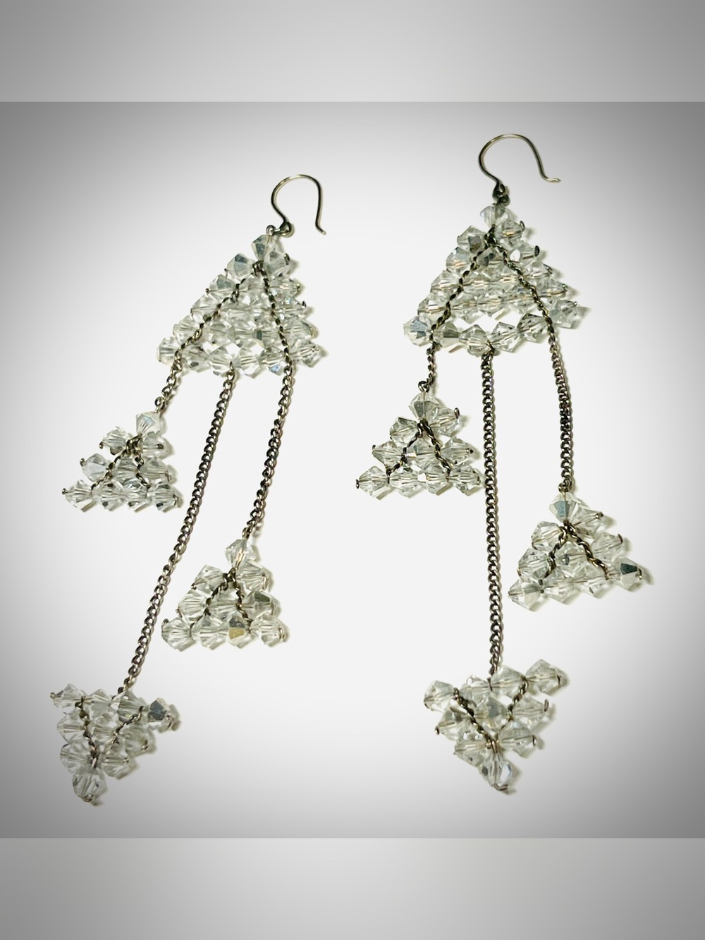 Two Earring Sets Sold Together | Clear & Red Crystal | Triangular Chandeliers
